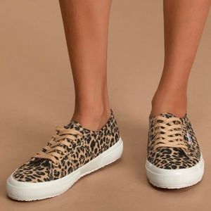 Superga Leopard Print Brown Low Top Lace Up Chunky Canvas Sneakers 37